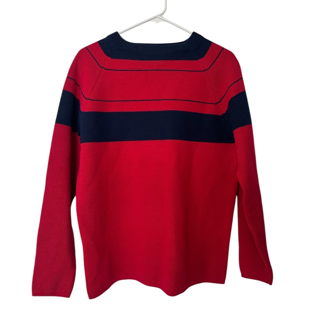 Sportif Women’s Red And Blue Stripped Blocking Sweater Boat Neck 100% Wool